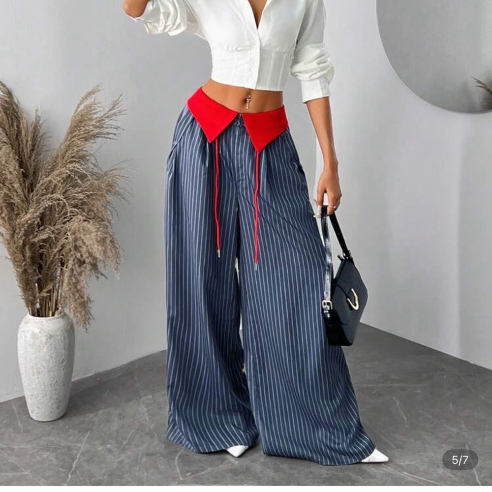 Striped Blue and Red Women's Wide-Leg Pants - NEW